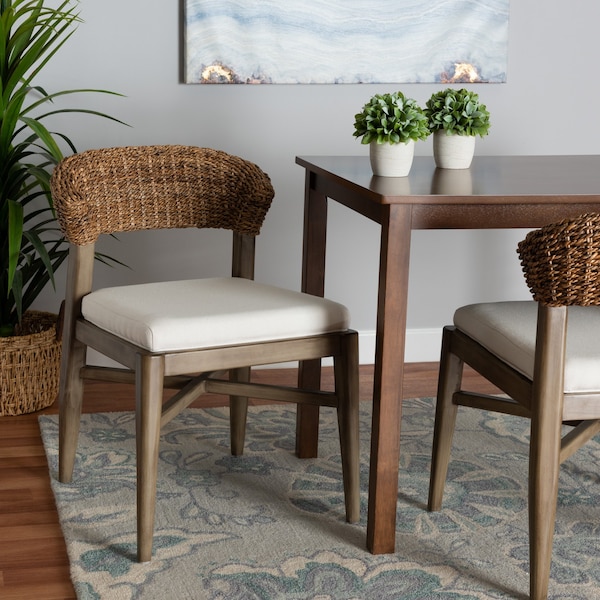 Baxton Studio Chloe Modern Bohemian Walnut Brown Finished Mahogany Wood and Natural Rattan Dining Chair 225-13107-ZORO - main